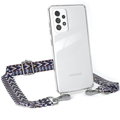 Abbildung von EAZY CASE Handykette Flexibler Trageriemen kompatibel mit Samsung Galaxy A52 / 5G A52s 5G, Schultergurt zum Umhängen, Riemen, Band austauschen, Wechselgurt, Blau/Weiß Metall Silber