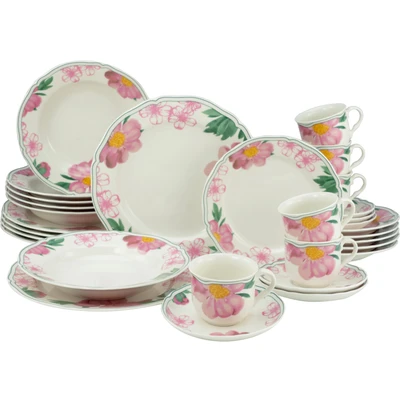 Abbildung von CreaTable Kombiservice &quot;Geschirr Set Rose&quot;, (Set, 30 tlg., Kaffeeservice und Tafelservice im Set, für 6 Personen), Service, Premium Porzellan, Made in Europe, Teile, Personen