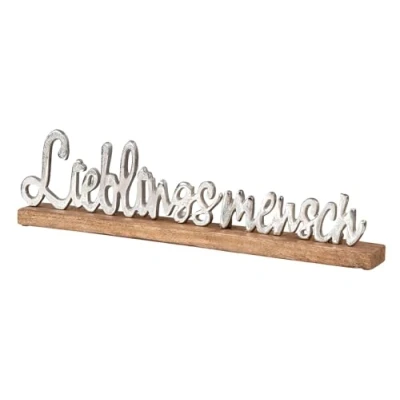 Abbildung von levandeo Lieblingsmensch Schriftzug L48cm Metall Mango Silber Holz Tischdeko Deko Aufsteller Wohndekoration Geschenk