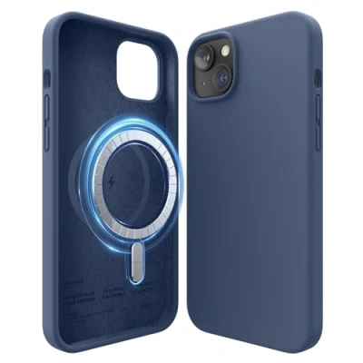 Abbildung von elago Magnetische Silikonhülle Kompatibel mit iPhone 14 Plus Hülle (6.7&quot;), MagSafe Alles Zubehör, Eingebaute Magnete, Premium Flüssigsilikon, Schutzhülle (Dunkelblau)