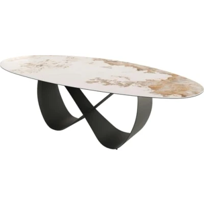 Abbildung von DELIFE Esstisch Edge, Oval Keramik Minas Melange Weiß Beige 280x130 Infinity Metall Effektfi