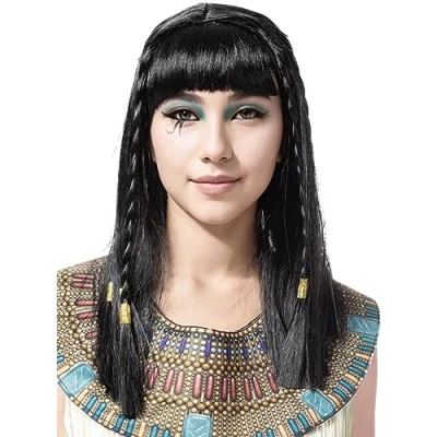 Abbildung von Funidelia Kleopatra Perücke für Damen Ägypten, Pharao, Königin von Länder Zubehör Erwachsene, Kostüm Schwarz