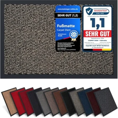 Abbildung von Carpet Diem Fußmatte, einfach sauber I Schmutzfangmatte Eingangsbereich Fussmatte Innen &amp; Außen, rutschfeste Türmatte, Schmutzfang Teppich für Haustür Fußabtreter in Beige Schwarz 90x150 cm