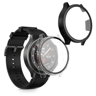 Abbildung von kwmobile 2X Cover kompatibel mit OnePlus Watch 2 / Oppo X Hülle Fullbody Fitnesstracker Case Set aus Glas Transparent Schwarz