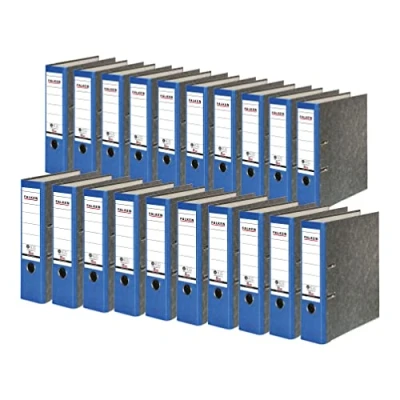 Abbildung von Original Falken 20er Pack Recycling Ordner Wolkenmarmor. Made in Germany. 8 cm breit DIN A4 Blauer Rücken Ringordner Aktenordner Briefordner Büroordner Pappordner CO2 Neutral Engel