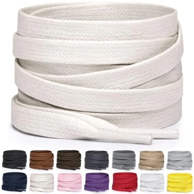 Abbildung von Miscly Schnürsenkel Flach Gewachst Reißfest für Steifel und Lederschuhe 100% Baumwolle Ø 6mm (91 cm, Cremeweiß)