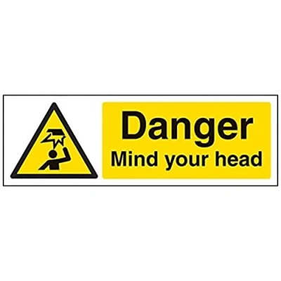Abbildung von vsafety 63034 ax r &quot;Danger Mind your head&quot; Achtung Allgemeine Zeichen, starrer Kunststoff, Landschaft, 300 mm x 100 mm, schwarz/gelb