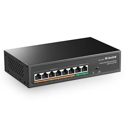 Abbildung von MokerLink 8 Port PoE Switch mit 6 PoE+ Port, 2 Uplink, 100Mbps, IEEE802.3af/at 78W AI Erkennung, Lüfterlosem Plug &amp; Play Netzwerk