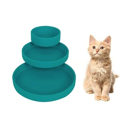 Abbildung von Lollanda Futternapf für Katzen 3er Set,Silikon Futterschale,Trinkschale oval,Silikonnapf breit Trockenfutter und Nassfutter （Dunkelgrün）