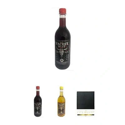 Abbildung von Wacken Blut 0,75 Liter + Met Schiefer Glasuntersetzer eckig ca. 9,5 cm Durchmesser