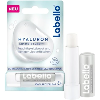 Abbildung von Labello Lippenpflegestift mit Hyaluronsäure für 24h Feuchtigkeit, Lippenbalsam ultraleichter Textur, Lippenpflege weiche Lippen, Hyaluron Lip Moisture Plus (5,2 ml)