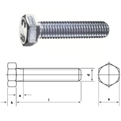 Abbildung von Satz Schraube M8x30 mm DIN 933ohne Mutter, verzinkt mit Vollgewindeschlüsselweite 13 (200 Stück)