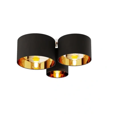 Abbildung von Lindby Deckenleuchten Laurenz, dimmbar, Leuchtmittel nicht inklusive, Modern, Stoff, Metall, Schwarz, gold, 3 flammig, E27, Textil