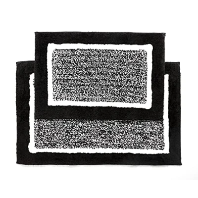 Abbildung von Penguin Home® Mikrofaser Plüsch Badematte,2er Set,Rennstrecken Design,Schwarze Farbe,waschbare Toilettenvorleger,Badezimmermatten Sets,2 teilig, rutschfeste Latex Rückseite,Größe 40x60cm und 50x80cm