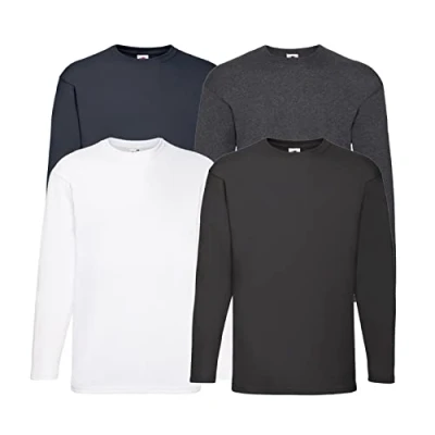 Abbildung von Fruit of the Loom 4 T Shirt Longsleeve M L XL XXL Langarm Verschiedene Farbsets auswählbar (L, 1Weiss1Schwarz1Navy1D.Heather)