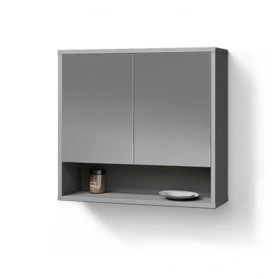 Abbildung von Livinity® Badezimmerspiegelschrank ATERNO, Grau/Grau, 70 x 65 cm mit 2 Türen
