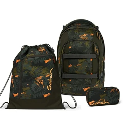 Abbildung von Satch Schulranzen Schulrucksack Set PACK Jurassic Jungle 3 teilig (3 teilig), Laptop Fach, Your Size System,