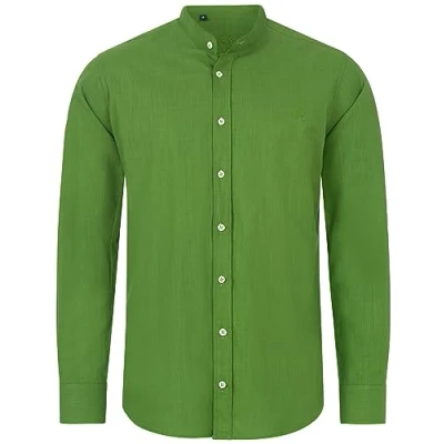 Abbildung von Indumentum Herren Hemd Leinen Optik Sommer Herrenhemd Krangelos Leinenhemd Shirt Männer Hemden H 321 Dunkelgrün S
