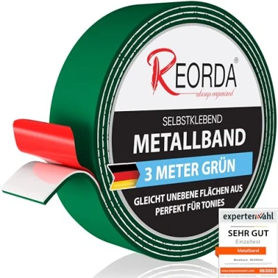 Abbildung von REORDA Metallband selbstklebend Grün Ideal für Tonies® Figuren &amp; Regale Magnetband Magnete I Ferroband Eisenband (3m)