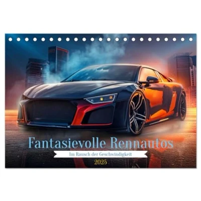 Abbildung von Fantasievolle Rennautos Im Rausch der Geschwindigkeit (Tischkalender 2025 DIN A5 quer), CALVENDO Monatskalender
