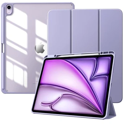 Abbildung von TiMOVO Hülle für New iPad air 13 Zoll (M2) 2024 Schutzhülle mit Stifthalter, Schlank Ständer Klarer Transparent Rückseite 2024, Auto Schlaf/Aufwach, Taro Violett
