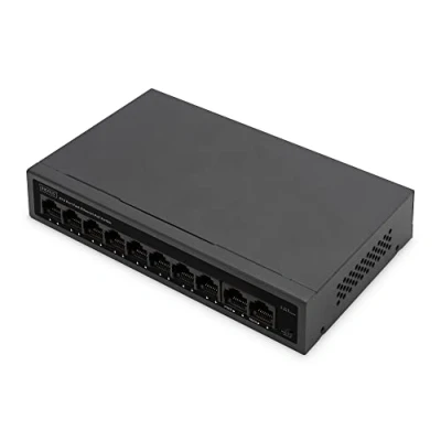 Abbildung von DIGITUS 10 Port Fast Ethernet PoE Switch Unmanaged 8 RJ45 Ports + 2 60W Budget CCTV Modus 10/100 Mbps schwarz