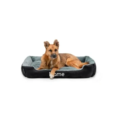 Abbildung von lionto Hundebett mit Wendekissen und Rutschfester Unterseite, Heimtierkissen tiefem Einstieg für Hunde Katzen jeden Alters, 90x70 cm, kuscheliges Hundekissen, schwarz/grau (Namensaufdruck)