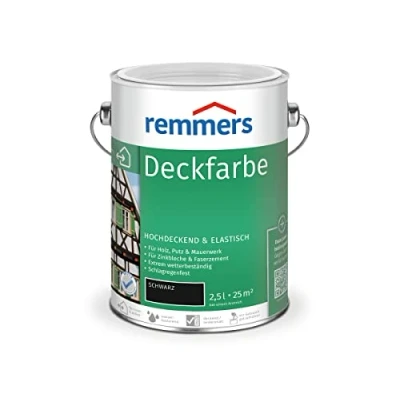 Abbildung von Remmers Deckfarbe schwarz, 2,5 Liter, für innen und außen, Wetterschutzfarbe viele Untergründe, hochdeckend, wetterfest