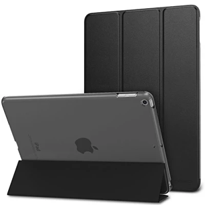 Abbildung von MoKo Hülle Kompatibel für iPad 9.7 2017/2018, 5./6. Generation PU Leder Tasche Schutzhülle Schale Smart Case mit Transluzent Rücken Deckel Auto Schlaf/Wach Stanfunktion, Schwarz