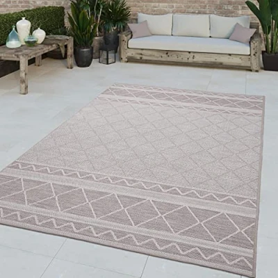 Abbildung von TT Home In &amp; Outdoor Teppich Wetterfest Balkon Küche Wohnzimmer Boho Rauten Design, Farbe: Beige 4, Größe:160 cm Rund