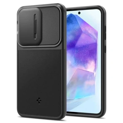 Abbildung von Samsung Galaxy A55 Hülle Kunststoff Spigen Hard Case/Backcover Handyhülle Schwarz Shockproof/Stoßfest