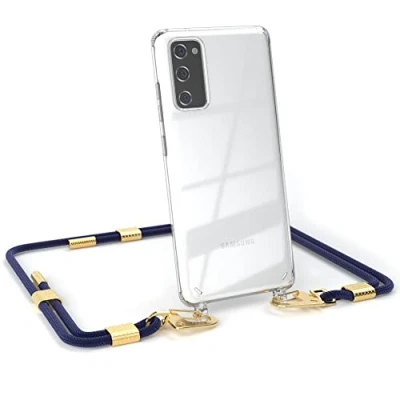Abbildung von EAZY CASE kombinierbare Handyketten kompatibel mit Samsung Galaxy S20 FE / 5G, Transparente Silikon Hülle rundem Umhängeband, Abnehmbarer Karabiner, Riemen, Nacht Blau Clips Gold