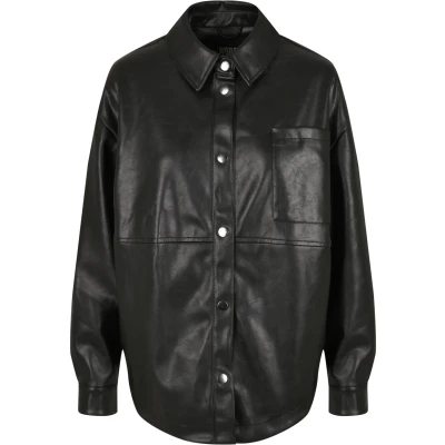 Abbildung von Urban Classics Ladies FAUX Leather Overshirt Kunstlederjacke, Damen, Größe: XS, Black