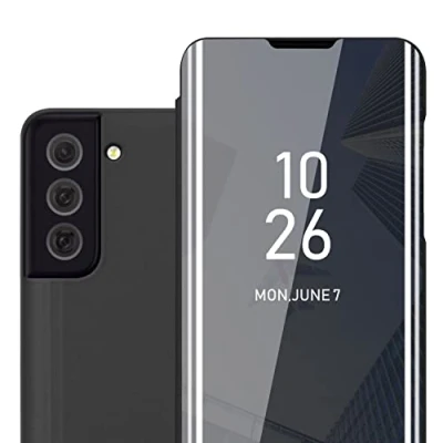 Abbildung von Cadorabo Hülle kompatibel mit Samsung Galaxy S22 Plus Schutzhülle TPU Silikon Case 360 View Spiegel, Slim Kratzfest Weiche Gummi Rundumschutz Cover für in Schwarz