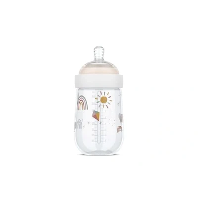 Abbildung von Mepal Babyflasche Mio Transparente Kappe zur Aufbewahrung Anti Kolik Babyflaschen Spiralförmiges Design verhindert Verstopfungen Medizinisches Silikon 240 ml Sunshine &amp; Rainbow