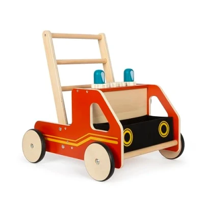 Abbildung von small foot Lauflernwagen Feuerwehr aus Holz, Moderne Lauflernhilfe für Feuerwehrfans, Kinder ab 12 Monaten, 12540