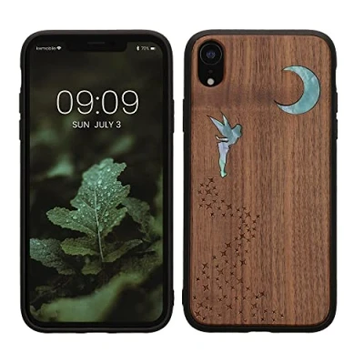 Abbildung von kwmobile Hülle kompatibel mit Apple iPhone XR Holz Case Handy Cover TPU Handyhülle in Dunkelbraun Perlmutt Fee