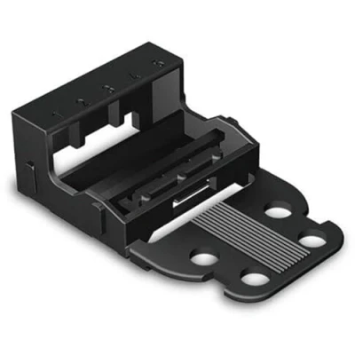 Abbildung von WAGO Befestigungsadapter 221 515/000 004 für 5 Leiter Klemmen, 4 mm², 10 Stück, mit Rastfuß, geeignet liegende Montierung von Verbindungsklemmen, schwarz