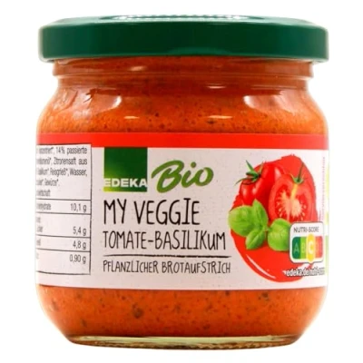 Abbildung von Edeka Bio My Veggie pflanzlicher Brotaufstrich Tomate Basilikum vegan, 6er Pack (6 x 180g)