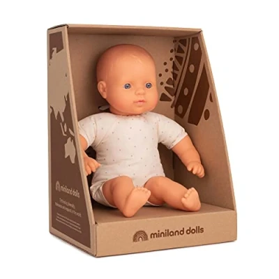 Abbildung von Miniland Dolls: europäische Babypuppe, 32 cm, mit weichem Stoffkörper, in Geschenkbox, Natur