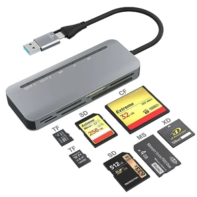 Abbildung von SD Kartenleser USB 3.0 &amp; C Dual Stecker Kartenlesegerät 7 in 2 Highspeed Micro Card Reader Multi Memory Karten Adapter für SDXC, SDHC, SD, MMC, RS SDHC