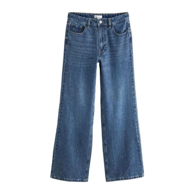 Abbildung von Next Embellished WIDE LEG Petite Flared Jeans, Damen, Größe: 40, Dark blue