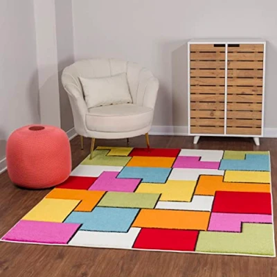 Abbildung von Surya Montpellier Teppich Wohnzimmer Boho, großer Schlafzimmer 160x213 cm für Esszimmer mit geometrischem Muster, Skandinavischer Wohnzimmerteppich modern in Vielfarbig