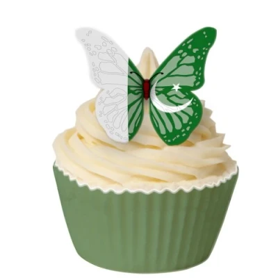 Abbildung von 24 Schmetterlinge aus essbarem Papier mit Fahnenmuster: Pakistan / Pakistani Flag Butterflies