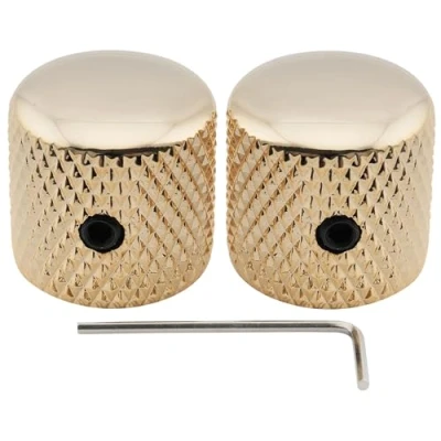 Abbildung von Musiclily Pro 1/4 Zoll Stahl Gitarren Knöpfe Dome Knobs mit Schraubbar Universeller Fitting für Strat Tele E Gitarre oder Precision Bass, Gold (2 Stück)