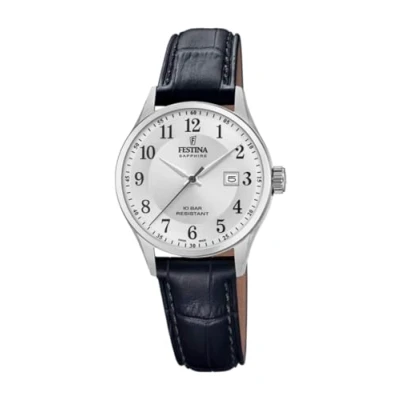 Abbildung von Festina Uhr Für Damen F20009/5 Swiss Made Silber Edelstahl Case SchwarzLeder Band