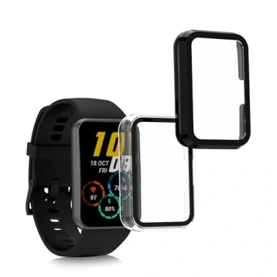 Abbildung von kwmobile 2X Cover kompatibel mit Huawei Watch Fit 2 Hülle Fullbody Fitnesstracker Case Set aus Glas Transparent Schwarz