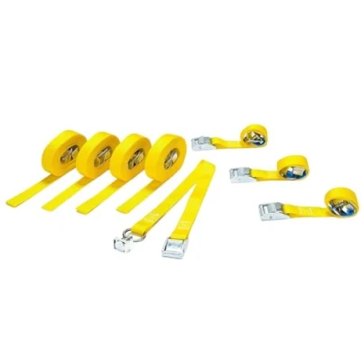 Abbildung von LOADCARE 4er Set Zweiteiliger Spanngurt mit Klemmschloss Befestigungsgurt Schnellspanngurt Fitting für Airlineschiene Zurrschiene 175daN (Länge 5000 mm)