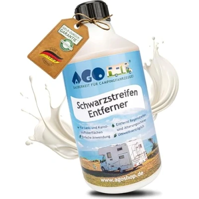 Abbildung von AGO® Schwarzstreifen Entferner, Polier Reiniger für Wohnwagen, Wohnmobil &amp; Camper, entfernt Regenstreifen Grauschleier auf Lack Kunststoff, 500ml
