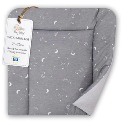 Abbildung von Wickelauflage Wickelunterlage aus Baumwolle 75x72 cm Weich und waschbar für Babys Wickelmatte Stoff Wickeltisch Wickelkommode oder Waschmaschine 75 x 72 Monde